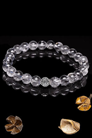 Sertifikalı Aaa+ Kalite Hakiki Kristal Kuvars Taşı Bileklik - Gümüş Aparatlı