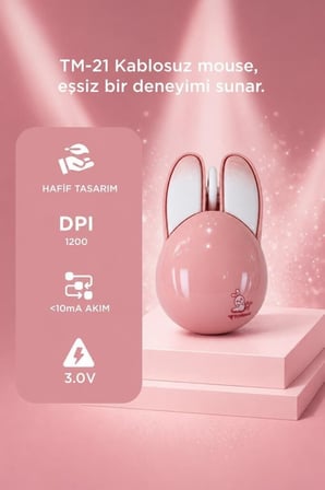 Tavşan Kulaklık Sessiz Mouse 1200 DPI TM21 Günlük Kullanım Bilgisayar Faresi Taşınabilir Fare