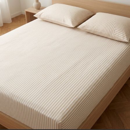 Belara Çift Kişilik Lastikli Çarşaf Takımı Açık Bej Pamuk 200x200 cm (30 cm Havuz Yüksekliği)