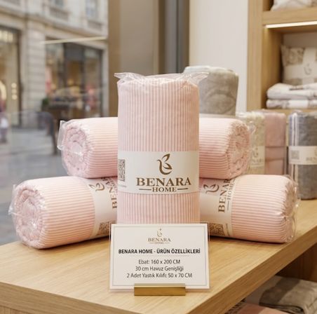 Belara Çarşaf Takımı Çift Kişilik Lastikli 160x200 Pudra