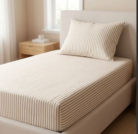 BELARA Tek Kişilik Lastikli Çarşaf Takımı Bej Çizgili 120x200 cm 1 Adet Yastık Kılıfı