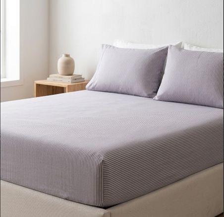 Belara Çift Kişilik Lastikli Çarşaf Lila 180x200 cm 30 cm Havuz Derinliği Çizgili