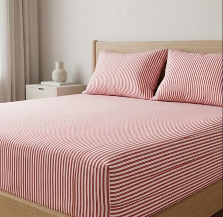 Belara Çarşaf Takımı 180x200+30 cm Pembe Çizgili Lastikli