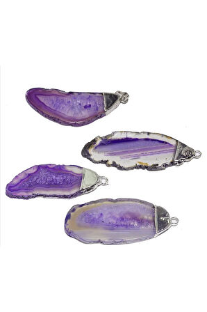 Sertifikalı Ham Doğal Mor Akik Taşı Plaka Kolye