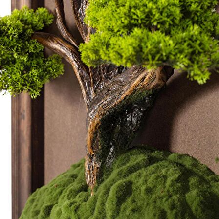 Bonsai Tablo - Masif Ahşap Çerçeveli 3 Boyutlu Yapay Ağaç Tablosu 65x100 Cm