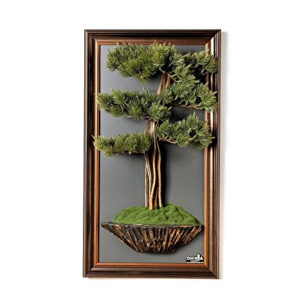 Bonsai Tablaeu - 4 - Mdf Plaka Üzerinde Çerçeveli 3 Boyutlu Yapay Ağaç Tablosu 33x60 Cm