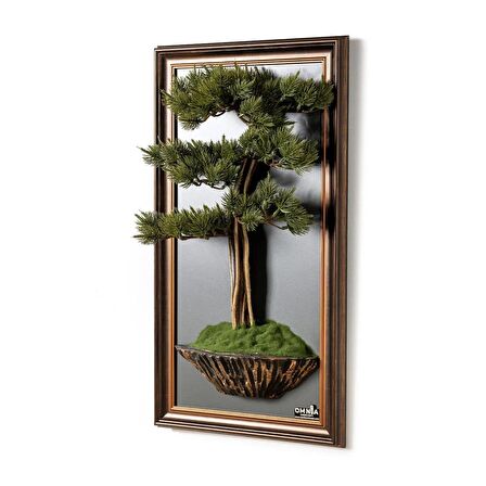 Bonsai Tablaeu - 4 - Mdf Plaka Üzerinde Çerçeveli 3 Boyutlu Yapay Ağaç Tablosu 33x60 Cm