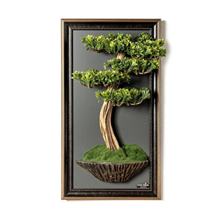 Bonsai Tablaeu - 5 - Mdf Plaka Üzerinde Çerçeveli 3 Boyutlu Yapay Ağaç Tablosu 33x60 Cm