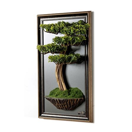 Bonsai Tablaeu - 5 - Mdf Plaka Üzerinde Çerçeveli 3 Boyutlu Yapay Ağaç Tablosu 33x60 Cm