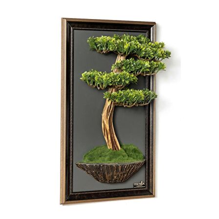 Bonsai Tablaeu - 5 - Mdf Plaka Üzerinde Çerçeveli 3 Boyutlu Yapay Ağaç Tablosu 33x60 Cm