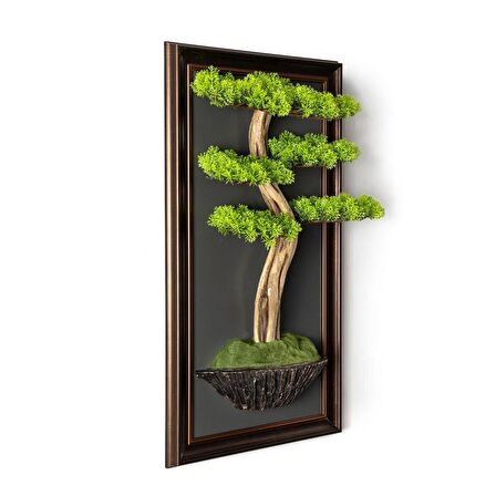 Bonsai Tablaeu - 6 - Mdf Plaka Üzerinde Çerçeveli 3 Boyutlu Yapay Ağaç Tablosu 33x60 Cm