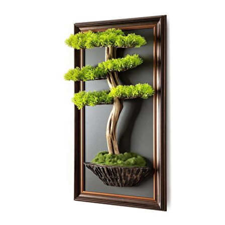 Bonsai Tablaeu - 6 - Mdf Plaka Üzerinde Çerçeveli 3 Boyutlu Yapay Ağaç Tablosu 33x60 Cm