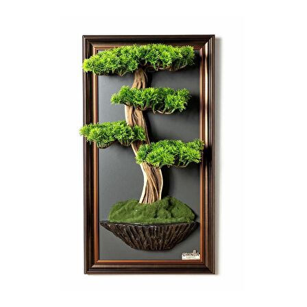 Bonsai Tablaeu - 7 - Mdf Plaka Üzerinde Çerçeveli 3 Boyutlu Yapay Ağaç Tablosu 33x60 Cm