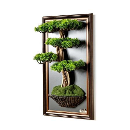 Bonsai Tablaeu - 7 - Mdf Plaka Üzerinde Çerçeveli 3 Boyutlu Yapay Ağaç Tablosu 33x60 Cm