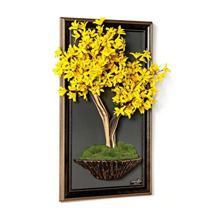 Bonsai Tablaeu - 9 - Mdf Plaka Üzerinde Çerçeveli 3 Boyutlu Yapay Ağaç Tablosu 33x60 Cm