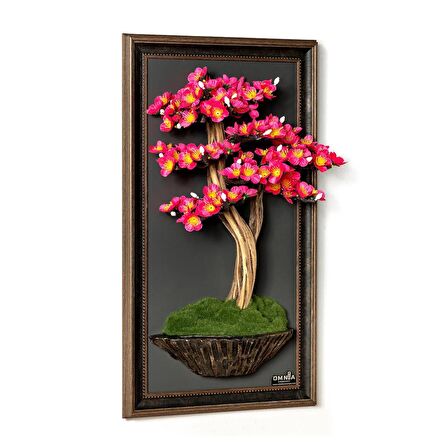 Bonsai Tableau-2-1 - Mdf Plaka Üzerinde Çerçeveli 3 Boyutlu Yapay Ağaç Tablosu 33x60 Cm