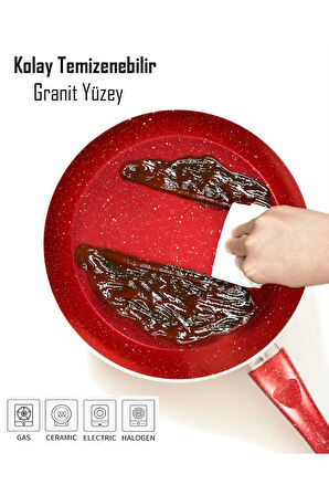 Granit Kırmızı 3'lü Tava Seti 20 Cm / 24 Cm/ 28 Cm