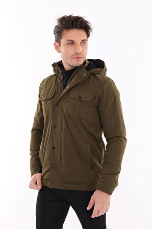 Tomıross Erkek Jake Slim Fit Kapüşonlu İçi Kürklü Kısa Mont Soğuk Geçirmez Bntdnr-8109