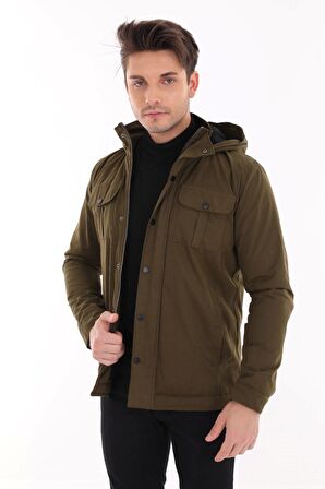 Tomıross Erkek Jake Slim Fit Kapüşonlu İçi Kürklü Kısa Mont Soğuk Geçirmez Bntdnr-8109