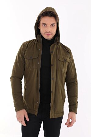 Tomıross Erkek Jake Slim Fit Kapüşonlu İçi Kürklü Kısa Mont Soğuk Geçirmez Bntdnr-8109