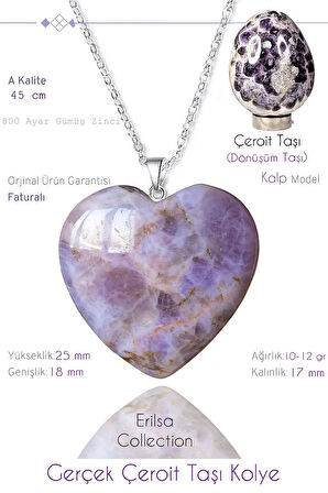 Sertifikalı Gerçek Kalp Model Çeroit Taşı Kolye