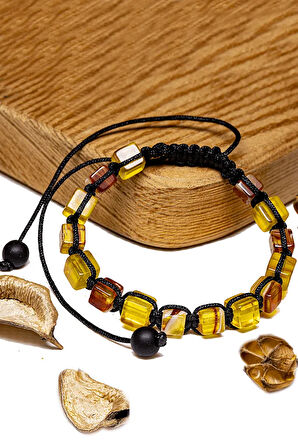 Üretici Sertifikalı Küp Kesim Sarı Kırmızı Doğal Damla Kehribar Bileklik (UKRAYNA)