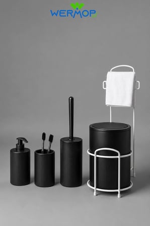Lüks Siyah 5'lı Banyo Seti | Metal Standlı Tuvalet Kağıtlığı ve Şık Tasarım
