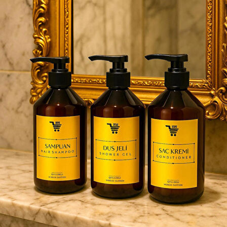 Banyo Seti 3lü Set Saç Kremi Banyo Jeli Şampuan Şişesi 500 Ml