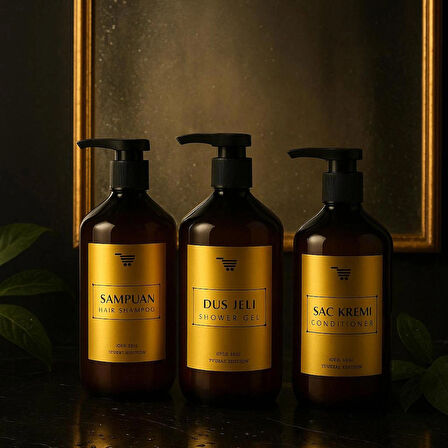 Banyo Seti 3lü Set Saç Kremi Banyo Jeli Şampuan Şişesi 500 Ml