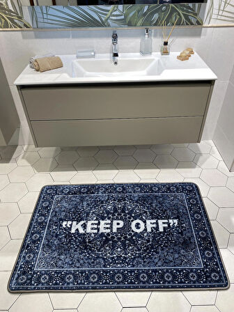 Keep Off Tekli Lateks Kaymaz Taban Su Geçirmez Banyo Paspas Takımı (80x120) Lacivert