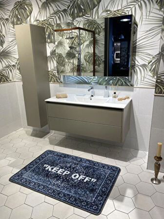Keep Off Tekli Lateks Kaymaz Taban Su Geçirmez Banyo Paspas Takımı (80x120) Lacivert