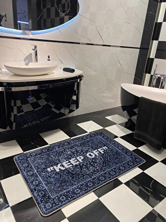 Keep Off Tekli Lateks Kaymaz Taban Su Geçirmez Banyo Paspas Takımı (80x120) Lacivert