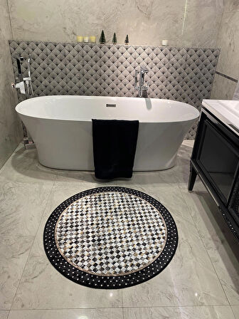 Robert Dama Desen Saçaksız Yuvarlak Banyo Paspası - Siyah Ebat 100x100