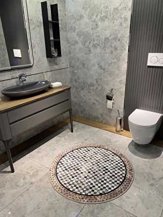 Robert Dama Desen Saçaksız Yuvarlak Banyo Paspası - Kahverengi Ebat 100x100