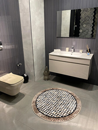 Robert Dama Desen Saçaksız Yuvarlak Banyo Paspası - Kahverengi Ebat 100x100