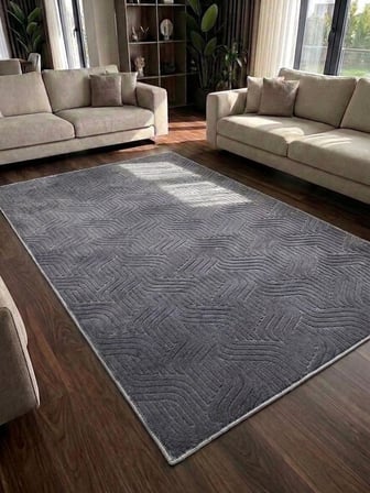 Düz Antrasit Gri Yıkanabilir Kaymaz Taban Kesme Yolluk Salon Oturma Odası Mutfak Halı