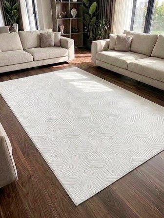 Elit Kabartmalı Krem Yıkanabilir Kaymaz Taban Kesme Yolluk Salon Mutfak Oturma Odası Halı