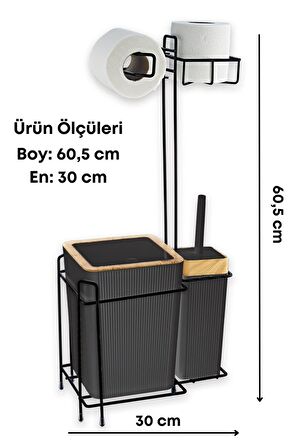 Siyah Ahşap Desenli Yedekli Wc Kağıtlık 6 Parça Banyo Seti- 3 Adet Duş Lifi+ 1 Adet Sünger Hediyeli