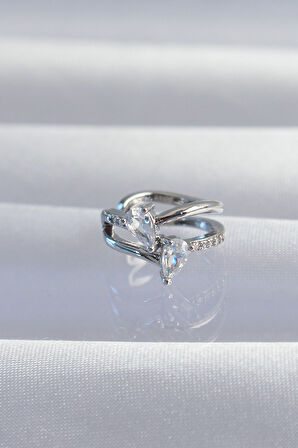 Pirinç Gümüş Renk Zirkon Taşlı Damla Earcuff Küpe - TJ-BKP9334