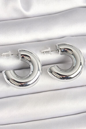 Pirinç Gümüş Renk Yarım Halka Model CCB Kadın Küpe - TJ-BKP10374