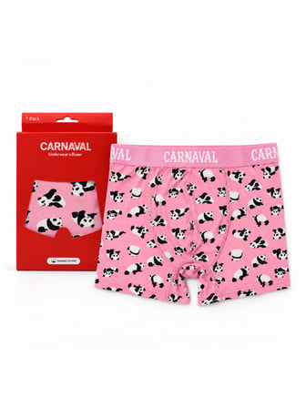 Panda Desenli Erkek Boxer Pamuklu Likralı Parlak Lastikli Kutulu Pembe