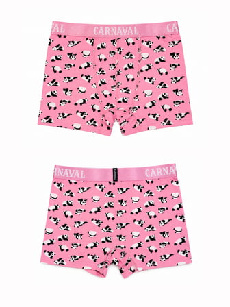 Panda Desenli Erkek Boxer Pamuklu Likralı Parlak Lastikli Kutulu Pembe