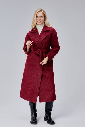 Bordo Buklet Kaşe Oversize Kaban