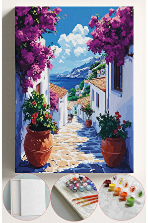 Sayılarla Boyama Seti Numaralı Tuval Fırça Boya 40x50 Cm - BODRUM SOKAĞI