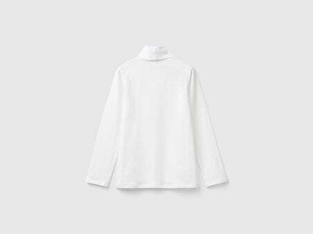 Kız Çocuk Ekru Balıkçı Yaka Basic T-Shirt