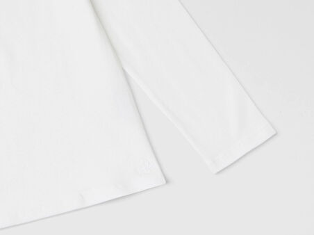 Kız Çocuk Ekru Balıkçı Yaka Basic T-Shirt