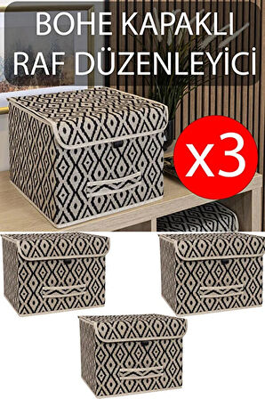 (3 adet)Çok Amaçlı Kapaklı Kutu, Dolap Raf Düzenleyici, Dekoratif Saklama Kutusu 30X30X23 cm