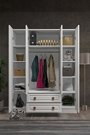 BOHEM 4 KAPAK 2 ÇEKMECE AYNALI GARDIROP MDF KAPAK