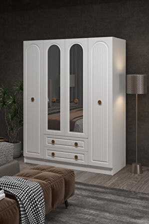 BOHEM 4 KAPAK 2 ÇEKMECE AYNALI GARDIROP MDF KAPAK