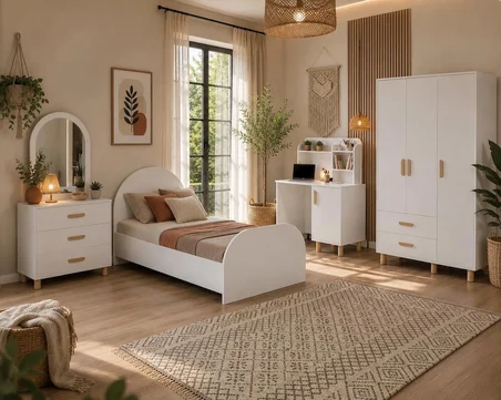Afilli Bohem Çocuk Odası Takımı Beyaz Tamamı Mdf ( 4 Parça )